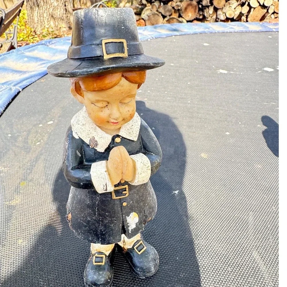 Vintage Style Thanksgiving Pilgrim Harvest Figurine Set‎ Religious Folk Art 7pc